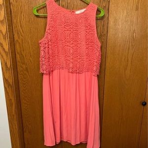 Loft Coral - lace and chiffon dress